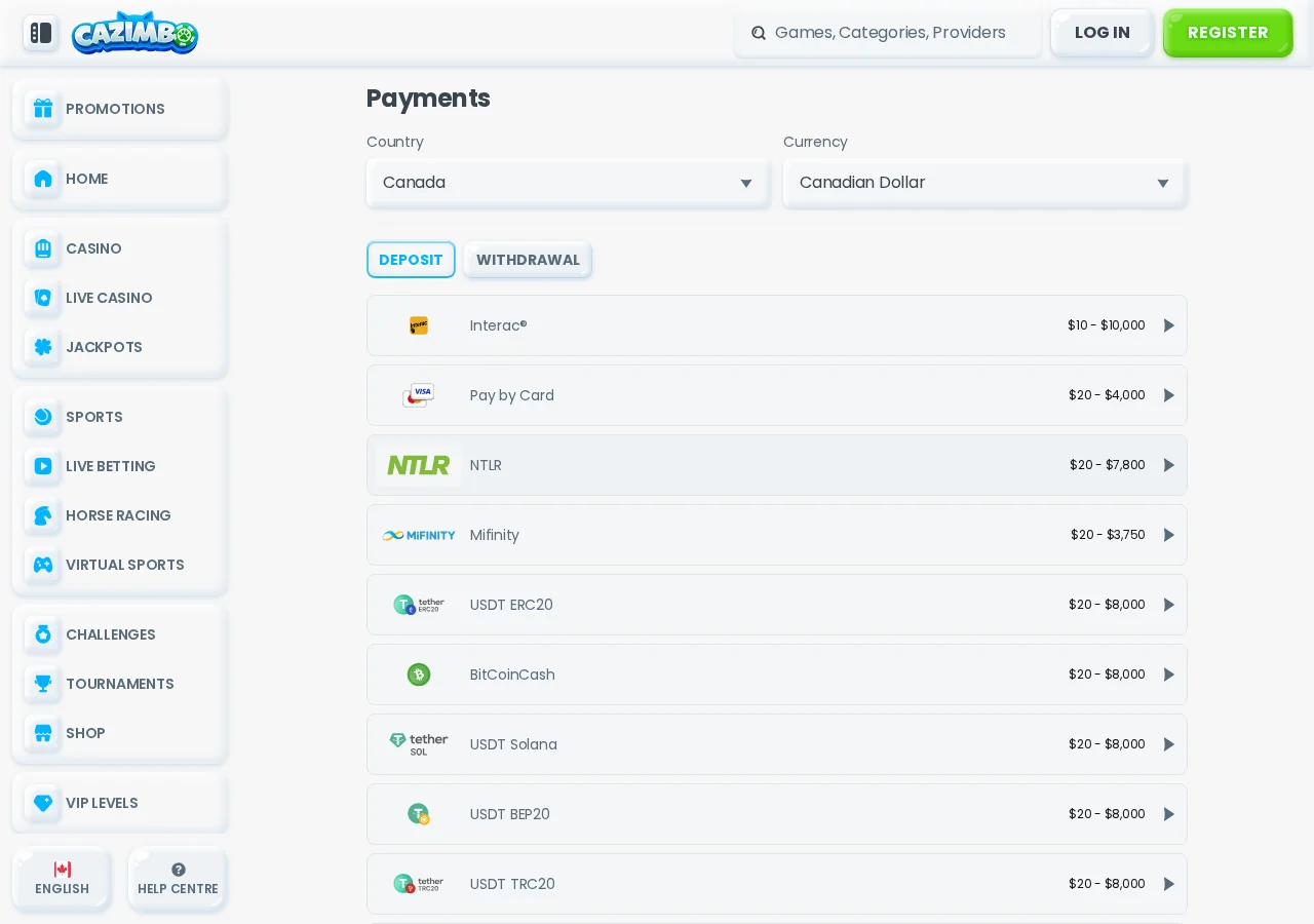 Cazimbo: Deposit Methods