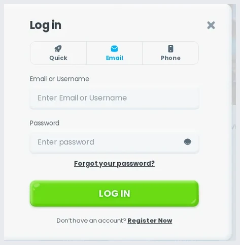 Cazimbo Login screen, "LOG IN" button with email and password fields, 17.10.2026